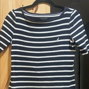 Nautica Navy and White Striped Shirt top size medium